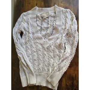 Old Navy Cream Cable Knit V-Neck Sweater | Cotton Chunky Knit | Cozy Classic M